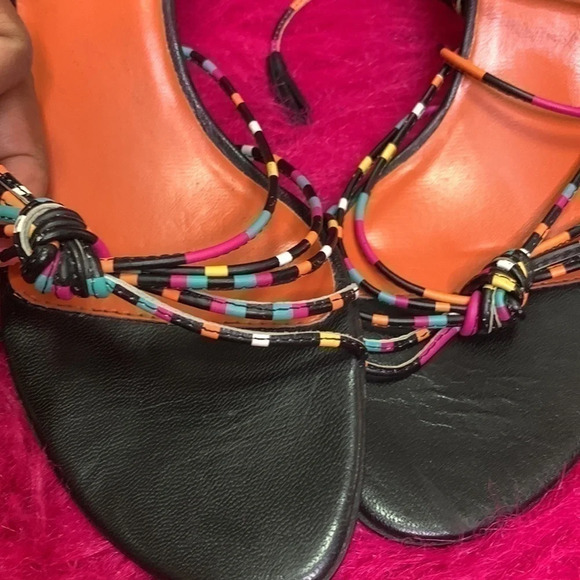 "Size 9 Colin Stuart Lace-Up Leather Strap Sandals: Black Multi-Color - Trendy - Picture 2 of 12